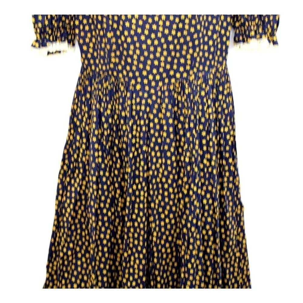 Cottage Core Long Dress Country Victorian Style Lace Seam Navy Blue Floral Print - Picture 8 of 10